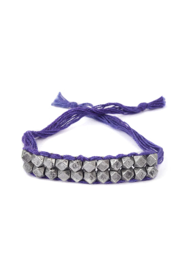Set Of 2: Iba Purple Thread & Antique Plated Brass Beaded Anklets